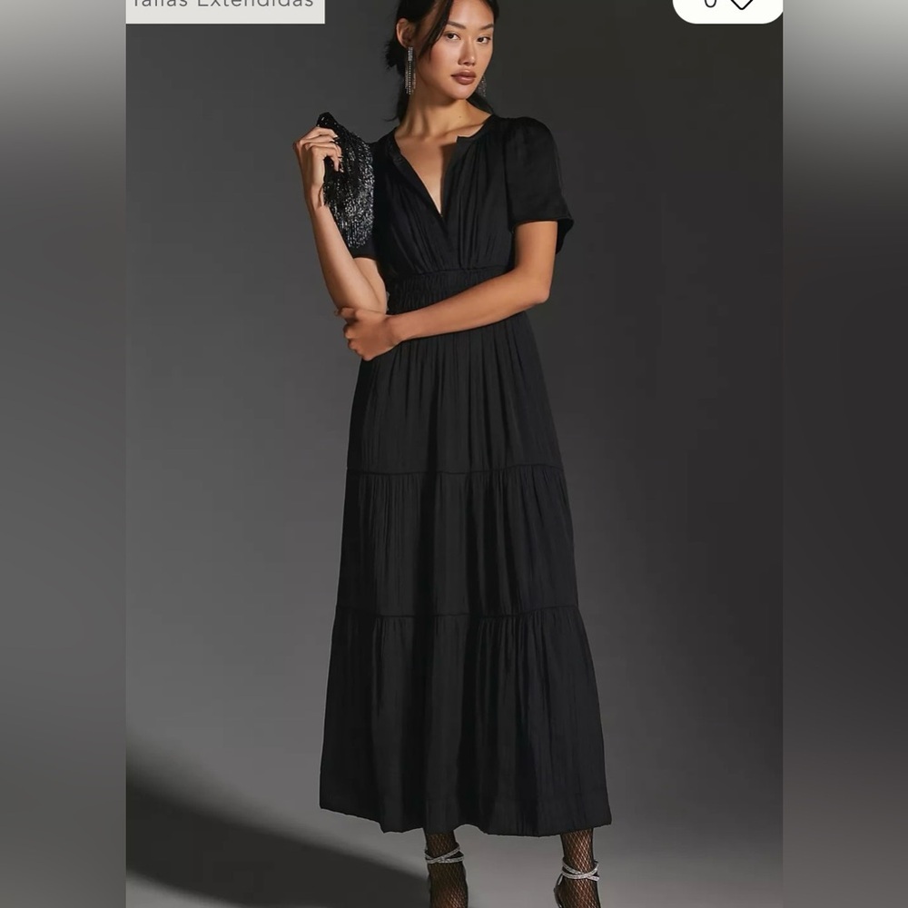 Anthropologie The Somerset Satin Maxi Dress, Black, Size XS petite